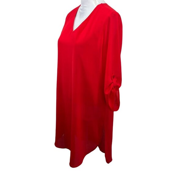 Chicos Women’s Small 0 Red V Neck Roll Tab Sleeve Tunic Blouse Top - Picture 7 of 11
